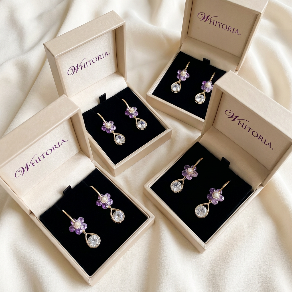 Purple Crystal Flower Earrings