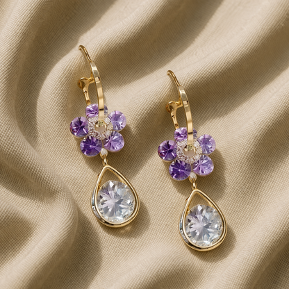 Purple Crystal Flower Earrings