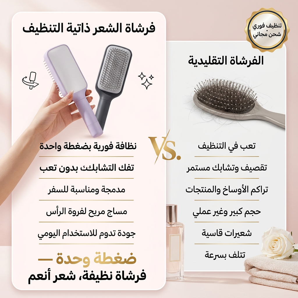 فرشاة الشعر ذاتية التنظيف — تتنظف بلحظة، بدون تعب